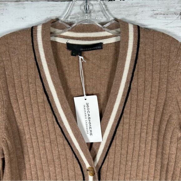 360 Cashmere Collegiate Ribbed Camel Oversized Cardigan Sweater S NWT $195 - Picture 7 of 11